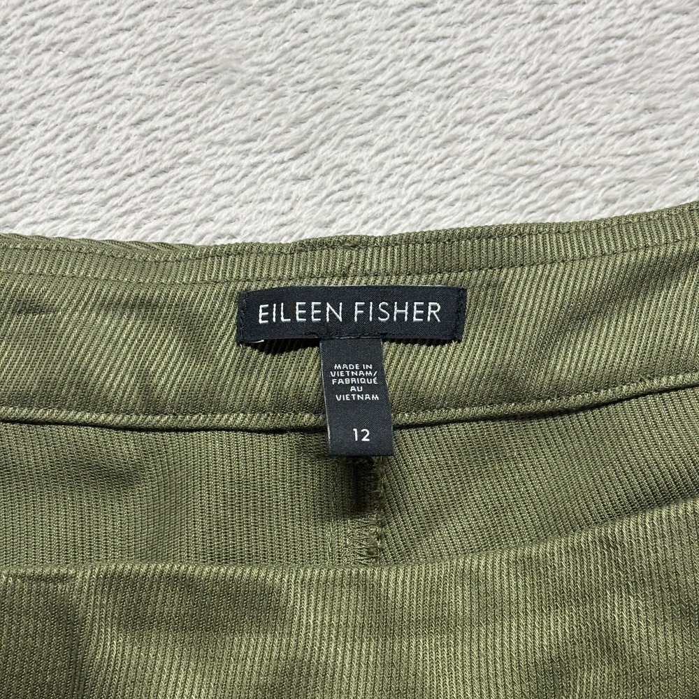 EILEEN FISHER Wide-Leg Pants Womens 12 Heavy Tencel Twill Olive Green $275 MSRP - Picture 3 of 12